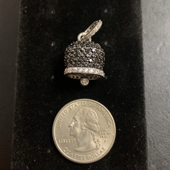 STUNNING .925 Sterling Silver Black & Silver Swarovski Crystal Bell Pendant - Picture 8 of 8